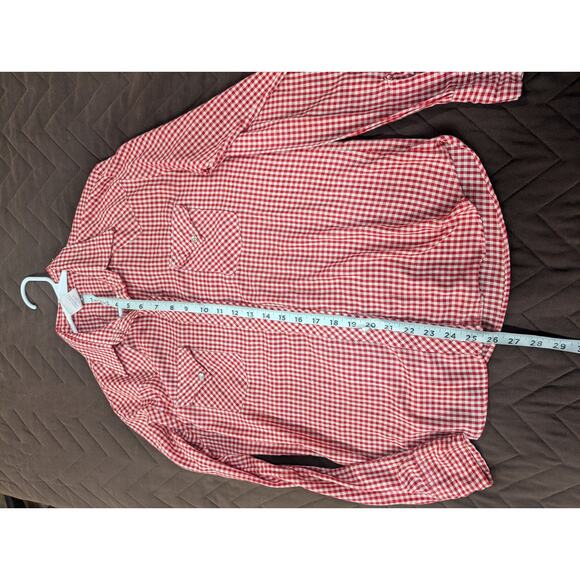 VINTAGE red gingham pearl snap button western style cotton long sleeve shirt, 16 - Picture 10 of 10